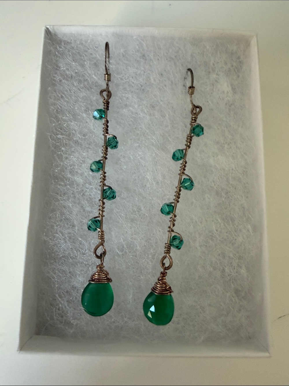 Handmade Green Teardrop Dangle Earrings - Unbranded